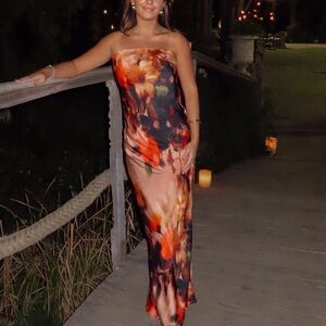 Anthropologie Floral Strapless Maxi Dress